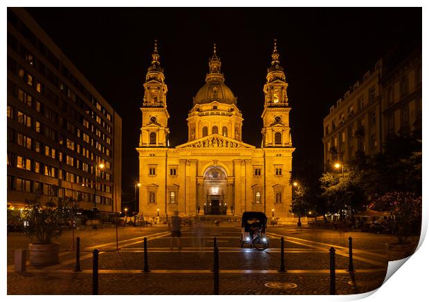 St. Stephen's Basilica at Night in Budapest Print by Artur Bogacki