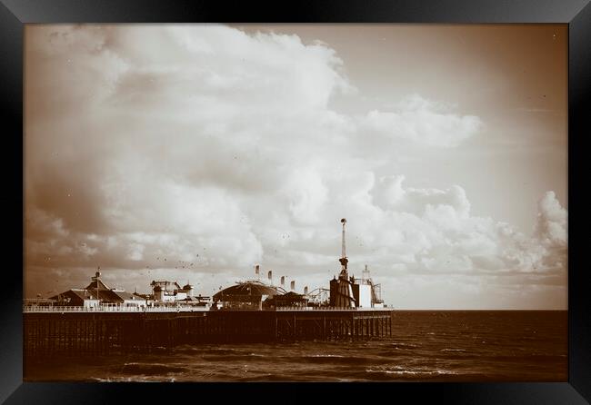 Sepia style photograph of the Palace Pier, Brighton Framed Print by Neil Overy