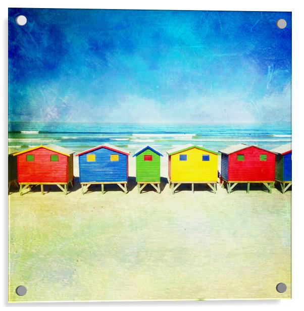 Colorful Beach Huts, Muizenberg Acrylic by Neil Overy