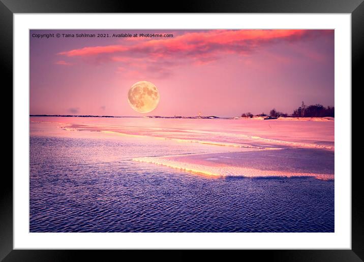 Pink March Moonrise over Sea Framed Mounted Print by Taina Sohlman