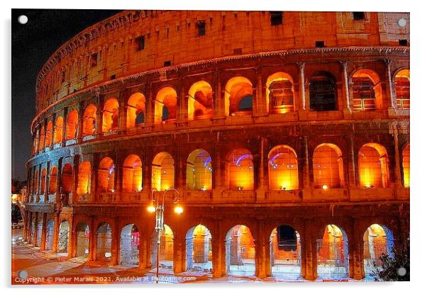 Colosseum Rome at night Acrylic by Pieter Marais
