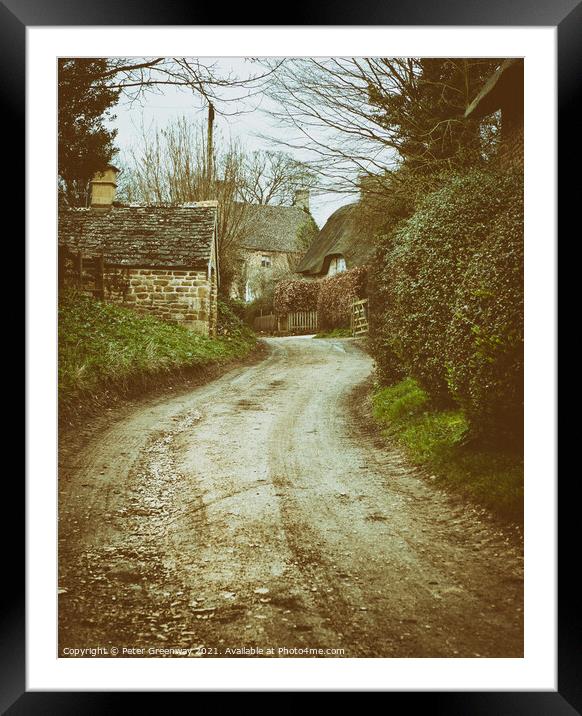 Thatched Cottages Down A Windy English Country Lane Framed Mounted Print by Peter Greenway
