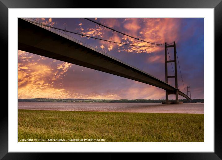 Humber bridge sunset 429  Framed Mounted Print by PHILIP CHALK