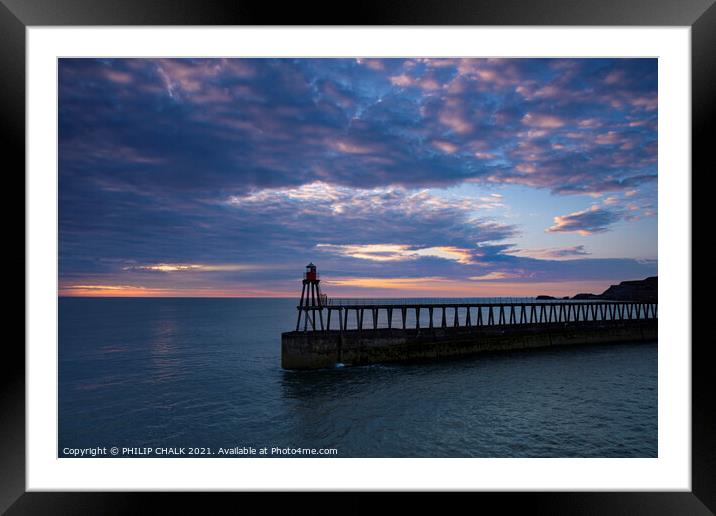 Whitby pier summer solstice sunrise 433 Framed Mounted Print by PHILIP CHALK