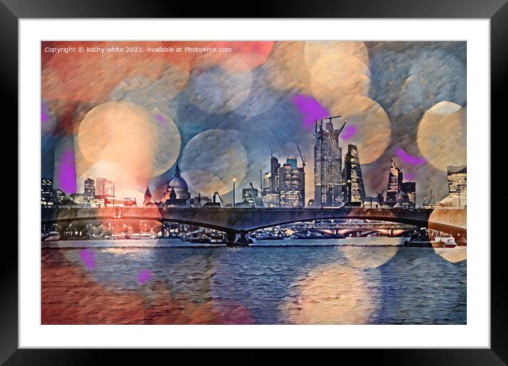river thames; london nights  Framed Mounted Print by kathy white