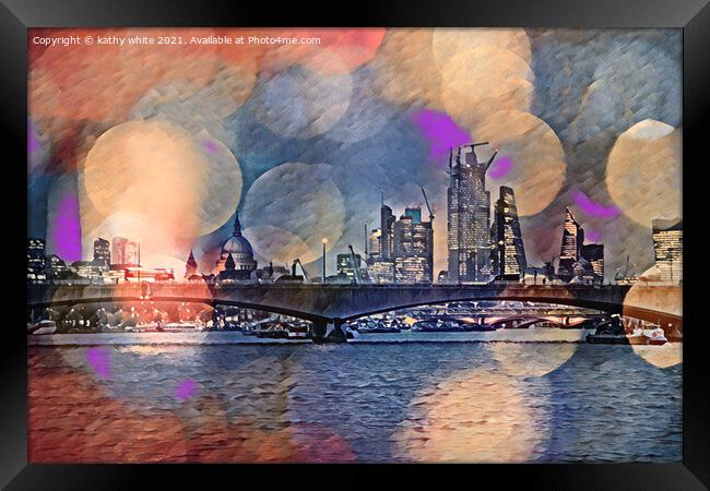 river thames; london nights  Framed Print by kathy white