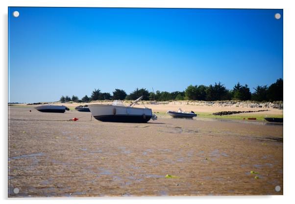boats laying on the sand at lowtide Acrylic by youri Mahieu