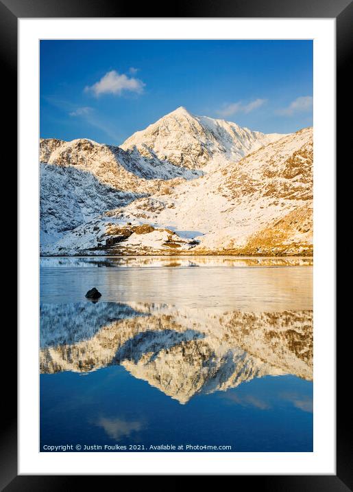 Snowdon and Llyn Llydaw in winter, North Wales Framed Mounted Print by Justin Foulkes
