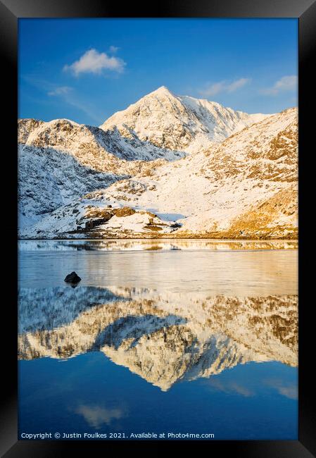 Snowdon and Llyn Llydaw in winter, North Wales Framed Print by Justin Foulkes
