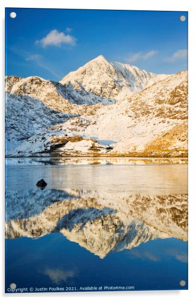 Snowdon and Llyn Llydaw in winter, North Wales Acrylic by Justin Foulkes