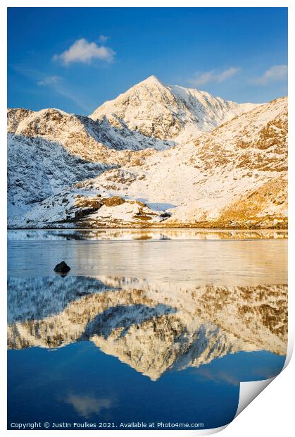 Snowdon and Llyn Llydaw in winter, North Wales Print by Justin Foulkes