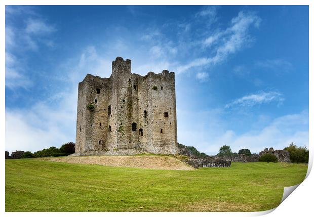 Ancient mediaeval castle in Ireland surrounded by grassy fields  Print by Thomas Baker
