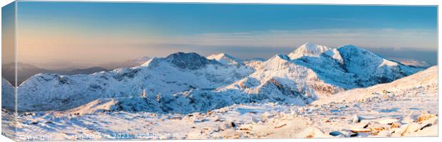 Snowdon Massif winter Panoramic Canvas Print by Justin Foulkes