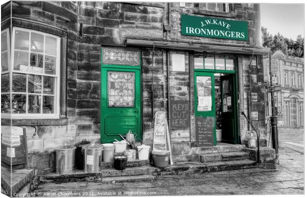 Ironmongers Shop Holmfirth Canvas Print by Alison Chambers