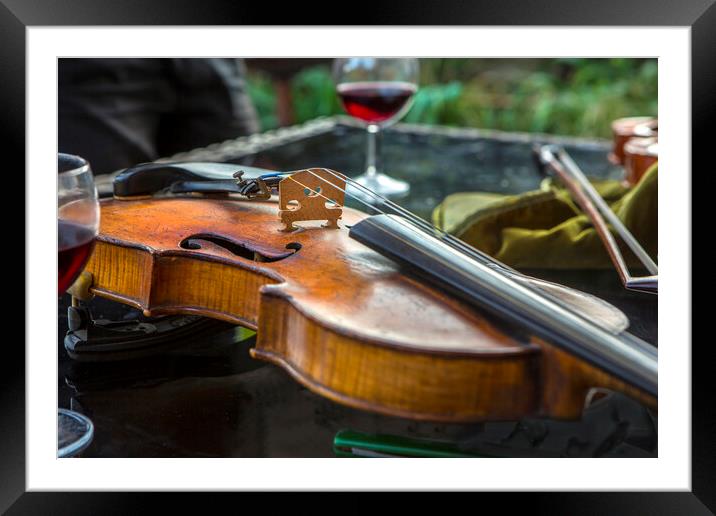 Violin with wine Framed Mounted Print by David Hare