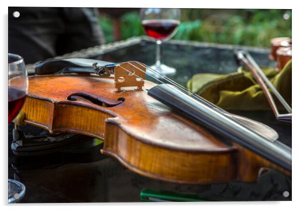 Violin with wine Acrylic by David Hare