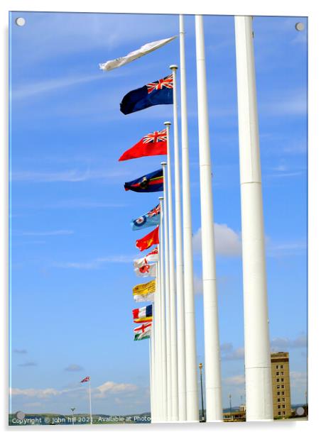International Flags on the Hoe at Plymouth in Devon. Acrylic by john hill