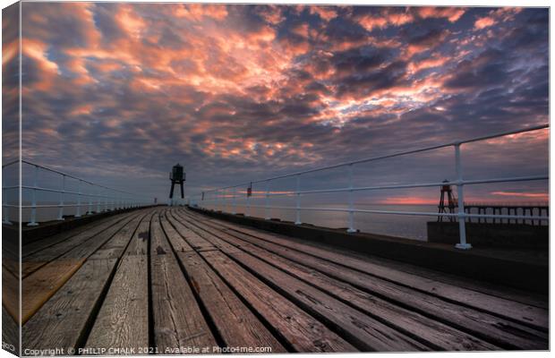 Whitby pier summer solstice sunrise 435  Canvas Print by PHILIP CHALK