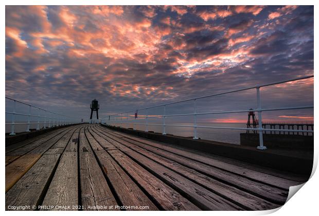 Whitby pier summer solstice sunrise 435  Print by PHILIP CHALK