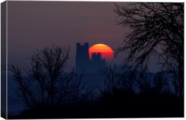 Sunrise behind Ely Cathedral, 23rd March 2021 Canvas Print by Andrew Sharpe