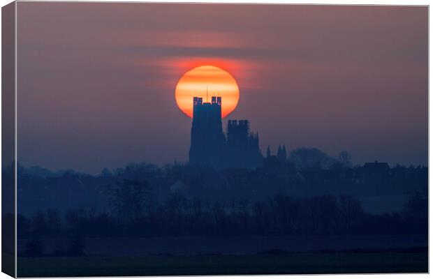 Sunrise behind Ely Cathedral, 23rd March 2021 Canvas Print by Andrew Sharpe