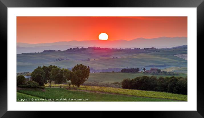 Sunset in Val d'Orcia, Tuscany  Framed Mounted Print by Jim Monk