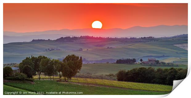 Sunset in Val d'Orcia, Tuscany  Print by Jim Monk