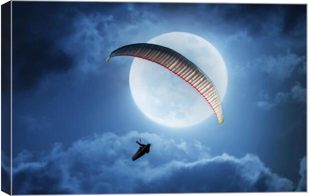 Paragliding into the moon Canvas Print by Leighton Collins