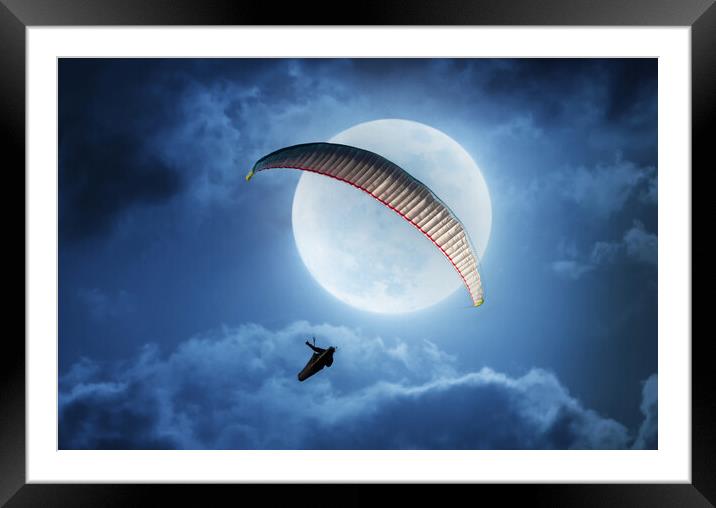 Paragliding into the moon Framed Mounted Print by Leighton Collins