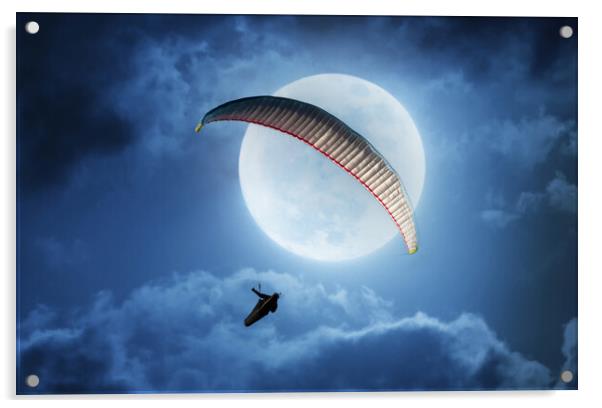 Paragliding into the moon Acrylic by Leighton Collins