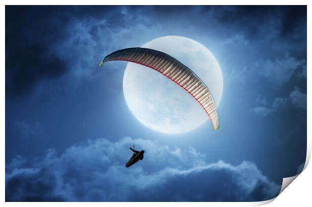 Paragliding into the moon Print by Leighton Collins