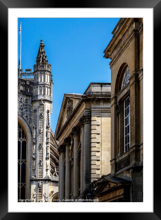 The amazing architecture of Bath Abbey, showing the ladders with climbing angels Framed Mounted Print by Joy Walker