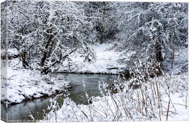 A river scene in the winter snow Canvas Print by Joy Walker