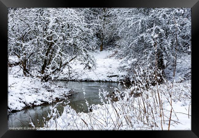 A river scene in the winter snow Framed Print by Joy Walker