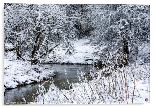 A river scene in the winter snow Acrylic by Joy Walker