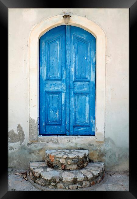 Old Blue Greek Door, Kastellorizo Framed Print by Neil Overy