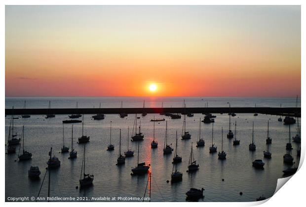 Sunrise over the outer harbor in Brixham  Print by Ann Biddlecombe