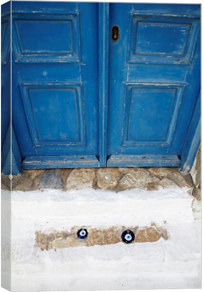 Old Greek Door with Evil Eye Amulets Canvas Print by Neil Overy