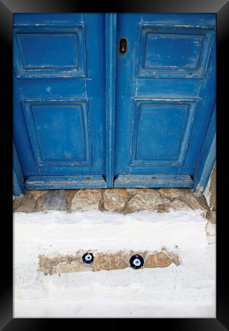 Old Greek Door with Evil Eye Amulets Framed Print by Neil Overy