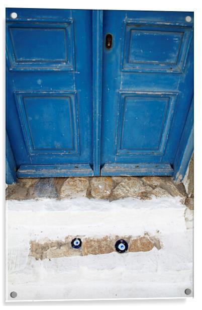 Old Greek Door with Evil Eye Amulets Acrylic by Neil Overy