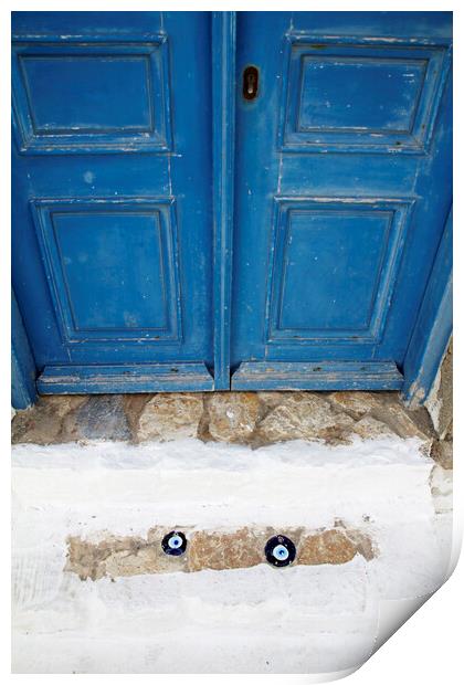 Old Greek Door with Evil Eye Amulets Print by Neil Overy
