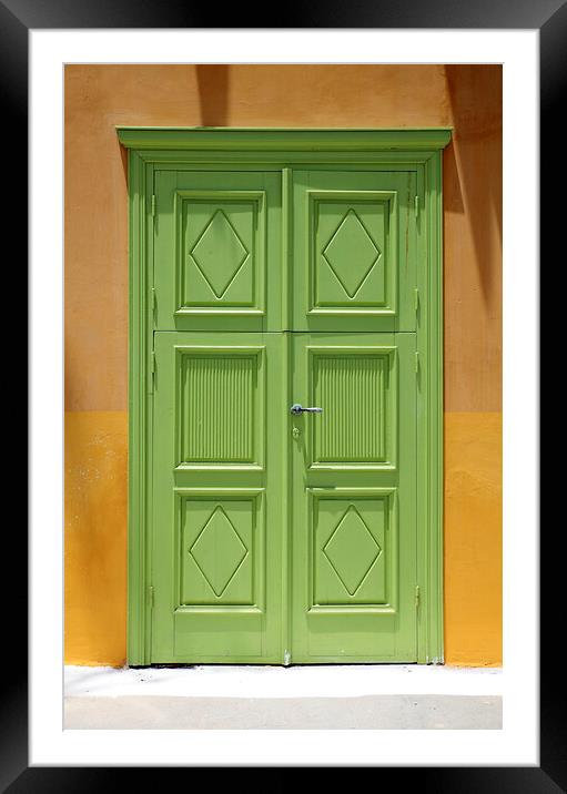 Old Green Greek Door Framed Mounted Print by Neil Overy