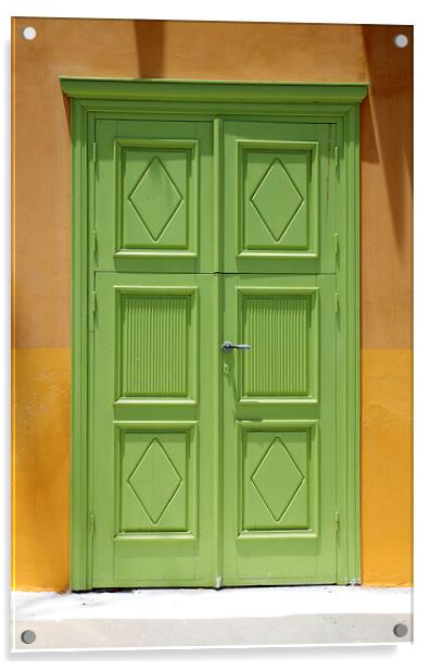 Old Green Greek Door Acrylic by Neil Overy