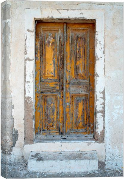 Old Wooden Yellow Door in Greece Canvas Print by Neil Overy