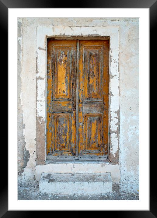 Old Wooden Yellow Door in Greece Framed Mounted Print by Neil Overy