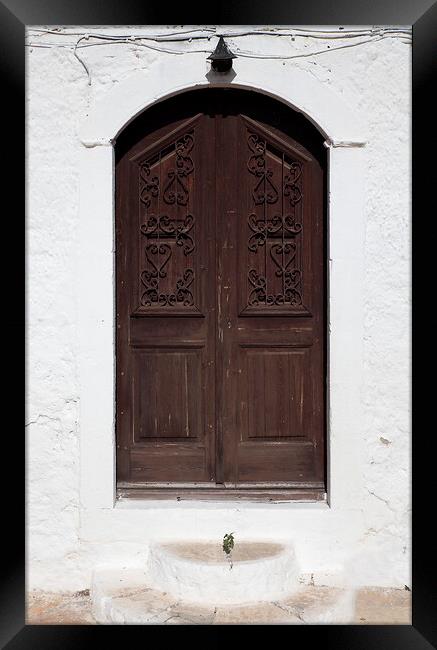 Old Wooden Greek Door Framed Print by Neil Overy