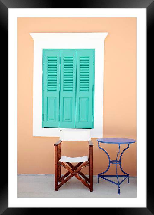 Window and Shutters, Greece Framed Mounted Print by Neil Overy