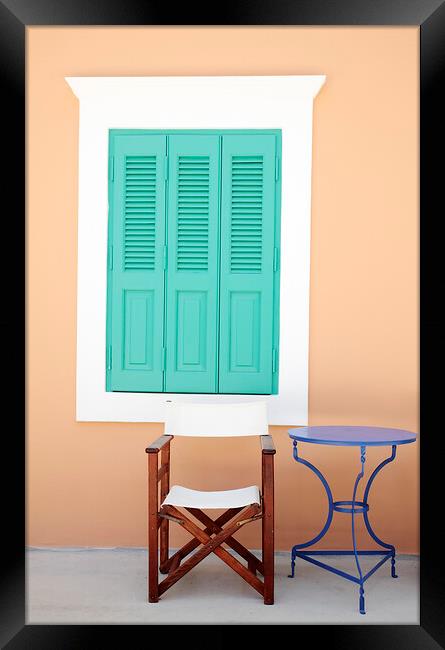 Window and Shutters, Greece Framed Print by Neil Overy