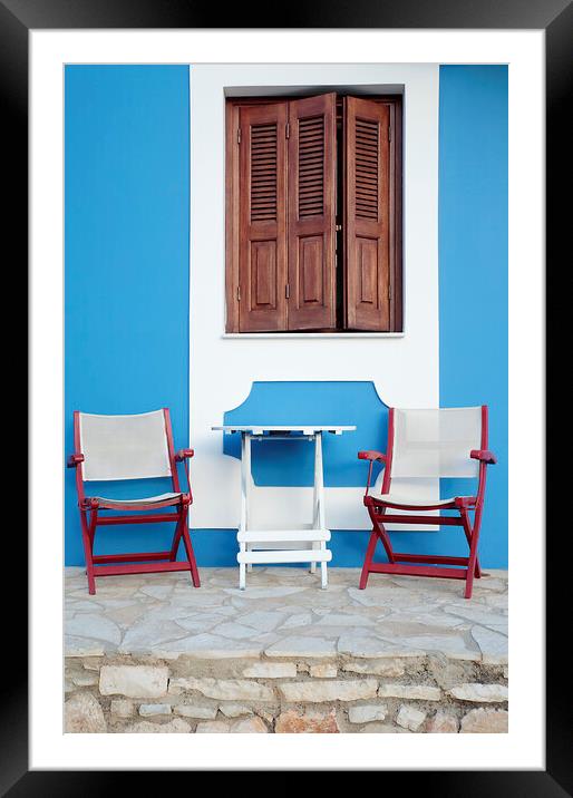 Window and Shutters, Greece Framed Mounted Print by Neil Overy