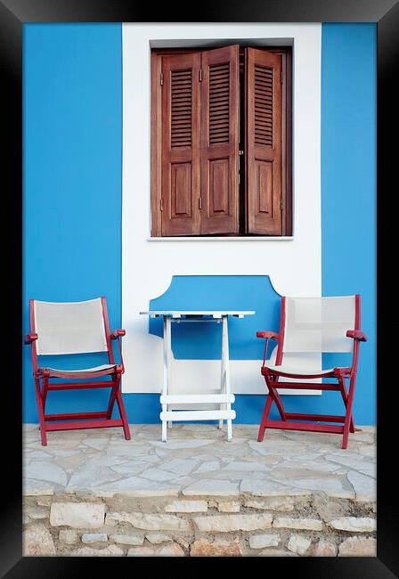 Window and Shutters, Greece Framed Print by Neil Overy